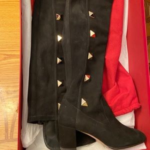 Valentino Over-The-Knee suede boots with gold stud accents.